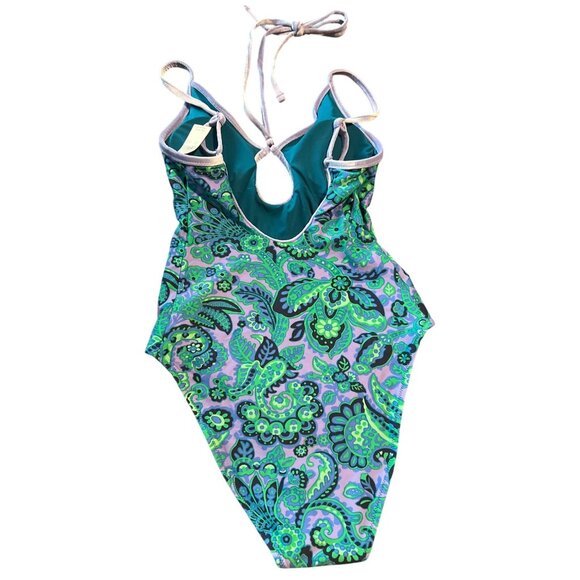 Aerie Keyhole Halter One Piece Swimsuit S/P Paisley Print UPF 50 Protection NWT - Picture 4 of 6